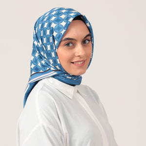 Twill Eşarp - Madalyon Desen - İndigo