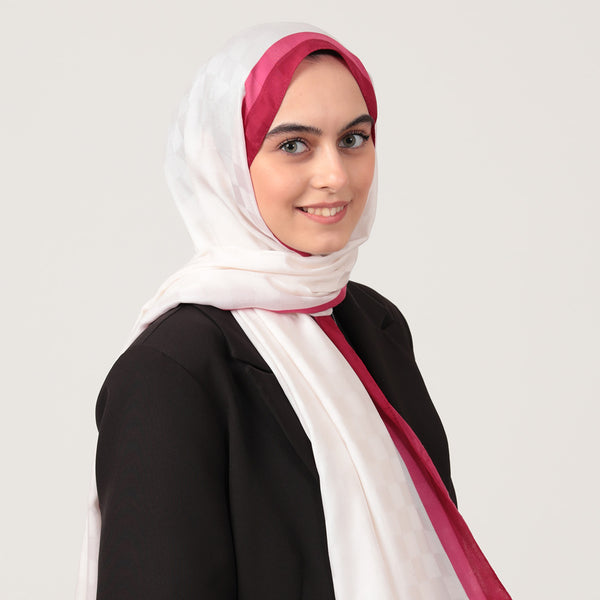Bordürlü Damalı Şal - Fuşya