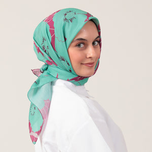 Pamuk İpek Eşarp - Manolya Desen - Cam Göbeği