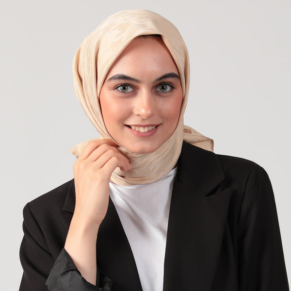 Pamuk Jakar - Büyük Kazayağı Desen Eşarp - Sarı Bej