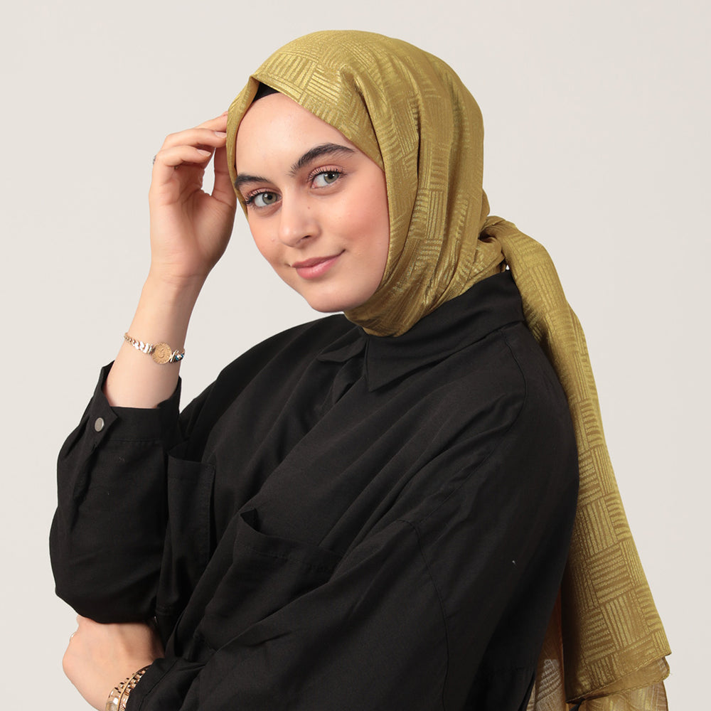 Pamuk Jakar Çizgi Desen Şal - Fıstık Yeşili