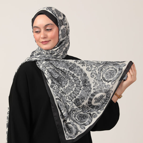 Pamuk İpek Şal - Dönence Desen - Beyaz