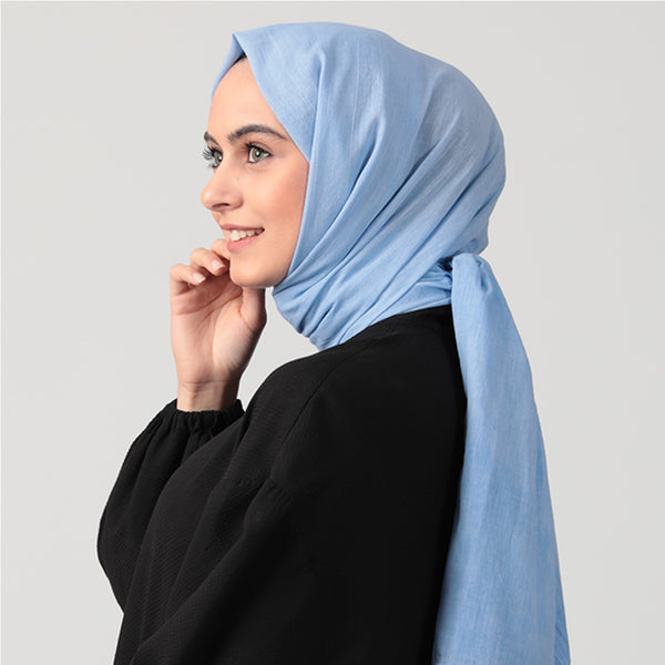 Spor Dikişli Taşlanmış Pamuk Şal - Mavi