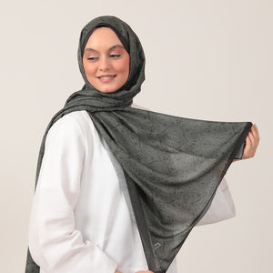 Pamuk İpek Şal - Mandala Desen - Haki Yeşili