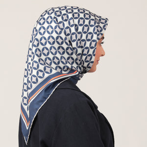 Twill Eşarp - Madalyon Desen - Lacivert