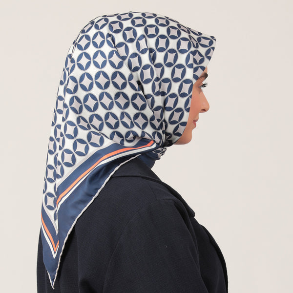 Twill Eşarp - Madalyon Desen - Lacivert