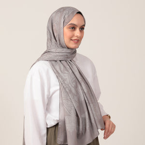 Pamuk İpek Şal - Mistik Desen - Koyu Taş