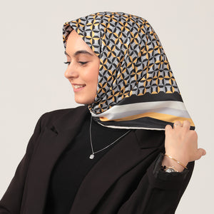 Twill Eşarp - Hipnoz Desen - Sarı