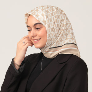 Twill Eşarp - Madalyon Desen - Bej