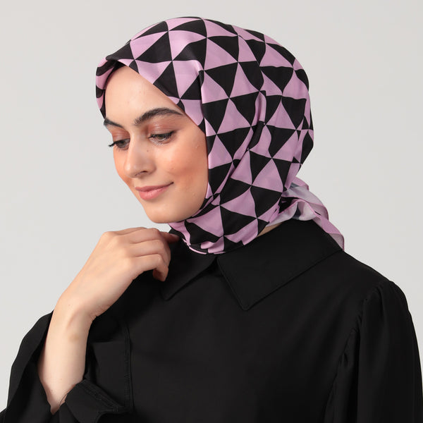 Pamuk İpek Eşarp - Üçgen Desen - Pembe
