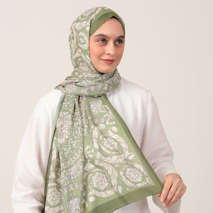 Pamuk İpek Şal - Dönence Desen - Yeşil