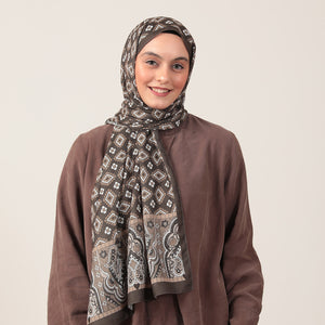 Pamuk İpek Şal - Orient Desen - Kahverengi