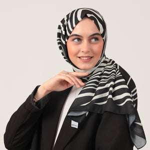 Pamuk İpek Şal - Çizgi Desen - Siyah