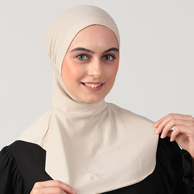 Boyunluklu Hijab Bone - Özel Üretim - Vizon