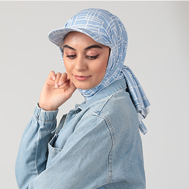 ipekistanbul - Desenli Şapkalı Tesettür Şal - Geometrik - Bebe Mavi