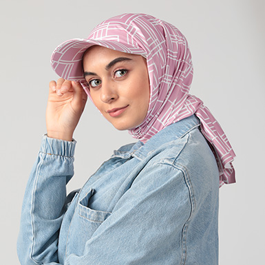 ipekistanbul - Desenli Şapkalı Tesettür Şal - Geometrik - Pembe