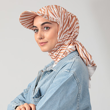 ipekistanbul - Desenli Şapkalı Tesettür Şal - Zebra - Hardal