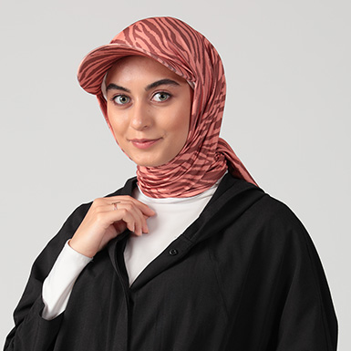 ipekistanbul - Desenli Şapkalı Tesettür Şal - Zebra - Kiremit