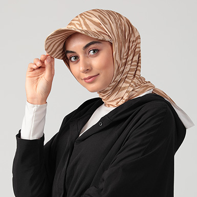 ipekistanbul - Desenli Şapkalı Tesettür Şal - Zebra - Koyu Sarı