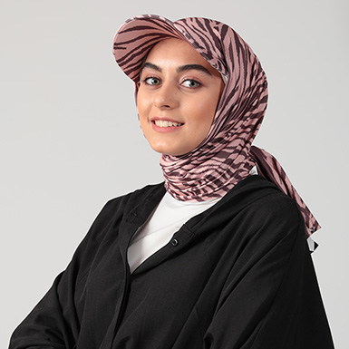 ipekistanbul - Desenli Şapkalı Tesettür Şal - Zebra - Pudra