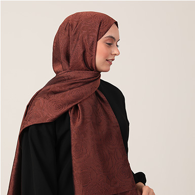 ipekistanbul - İpeksi Çift Taraflı Jakar Şal - Rose Desen - Bakır