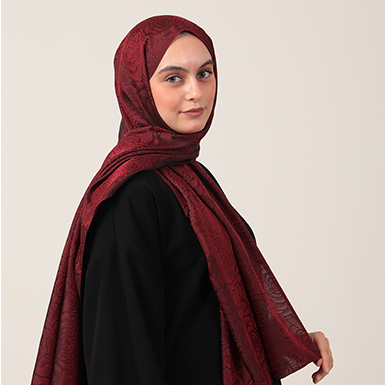 ipekistanbul - İpeksi Çift Taraflı Jakar Şal - Rose Desen - Bordo