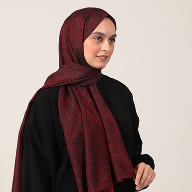 ipekistanbul - İpeksi Çift Taraflı Jakar Şal - Mandala Desen - Bordo