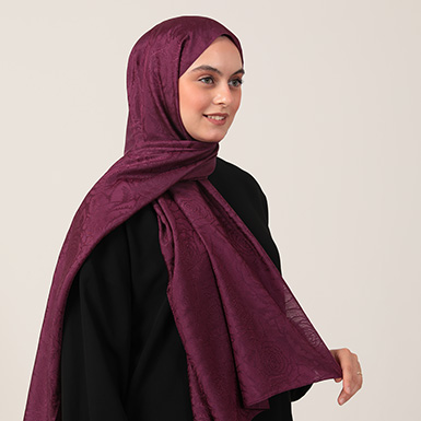ipekistanbul - İpeksi Çift Taraflı Jakar Şal - Rose Desen - Mürdüm
