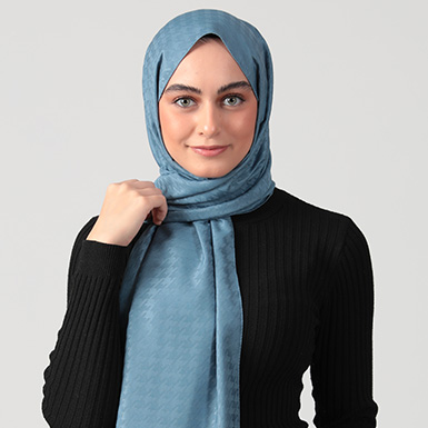 ipekistanbul - Kazayağı Desen - Pamuklu Şal - Gök Mavi