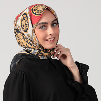 ipekistanbul - Pamuk İpek Eşarp - Barok Desen - Bordo