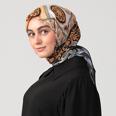 ipekistanbul - Pamuk İpek Eşarp - Barok Desen - Siyah Gold