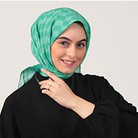 Pamuk İpek Eşarp - Dama Desen - Benetton Yeşili - Thumbnail