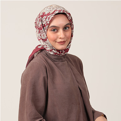 ipekistanbul - Pamuk İpek Eşarp - Dönence Desen - Bordo