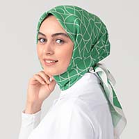 Pamuk İpek Eşarp - Geometrik Desen - Benetton - Thumbnail