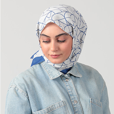 ipekistanbul - Pamuk İpek Eşarp - Geometrik Desen - Saks