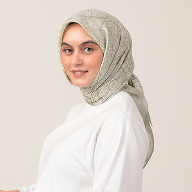 ipekistanbul - Pamuk İpek Eşarp - Henna Desen - Çağla Ekru