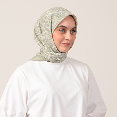 ipekistanbul - Pamuk İpek Eşarp - Henna Desen - Çağla Yeşili