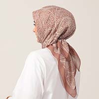 Pamuk İpek Eşarp - Henna Desen - Camel - Thumbnail
