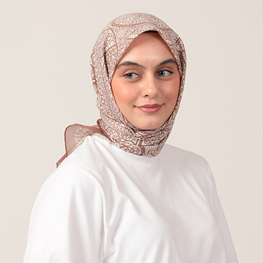 ipekistanbul - Pamuk İpek Eşarp - Henna Desen - Camel Ekru
