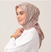 Pamuk İpek Eşarp - Henna Desen - Camel Ekru - Thumbnail