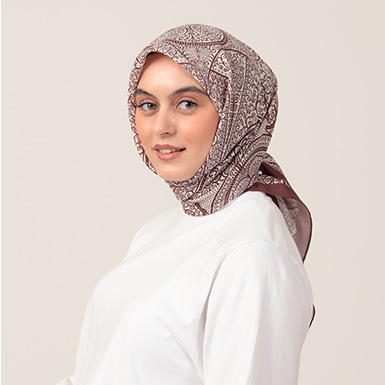 ipekistanbul - Pamuk İpek Eşarp - Henna Desen - Kahve Ekru