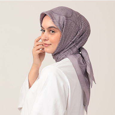 ipekistanbul - Pamuk İpek Eşarp - Henna Desen - Koyu Lila