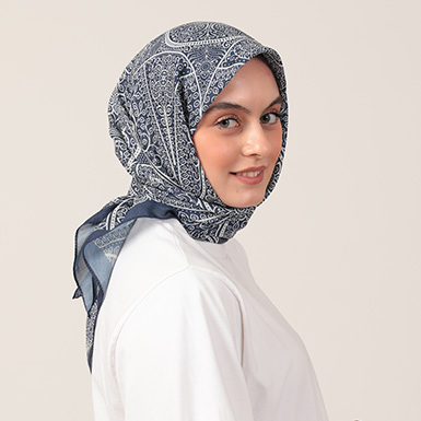 ipekistanbul - Pamuk İpek Eşarp - Henna Desen - Lacivert