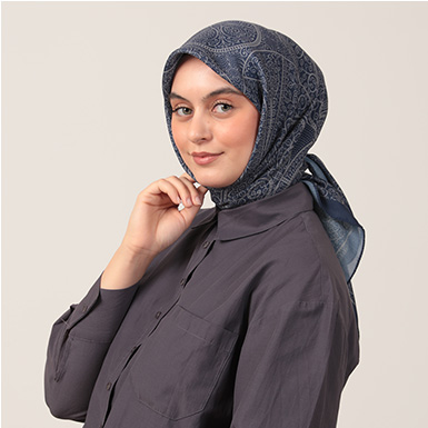 ipekistanbul - Pamuk İpek Eşarp - Henna Desen - Lacivert Gri