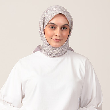ipekistanbul - Pamuk İpek Eşarp - Henna Desen - Lila Ekru