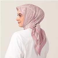Pamuk İpek Eşarp - Henna Desen - Pembe - Thumbnail