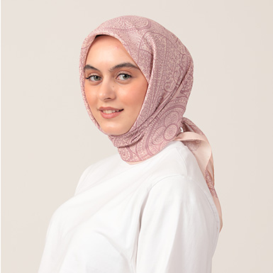 ipekistanbul - Pamuk İpek Eşarp - Henna Desen - Pudra Pembe