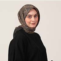 Pamuk İpek Eşarp - Henna Desen - Siyah Gold - Thumbnail