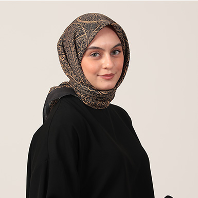 ipekistanbul - Pamuk İpek Eşarp - Henna Desen - Siyah Gold