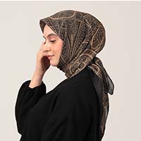 Pamuk İpek Eşarp - Henna Desen - Siyah Gold - Thumbnail